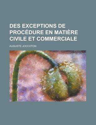 Book cover for Des Exceptions de Procedure En Matiere Civile Et Commerciale