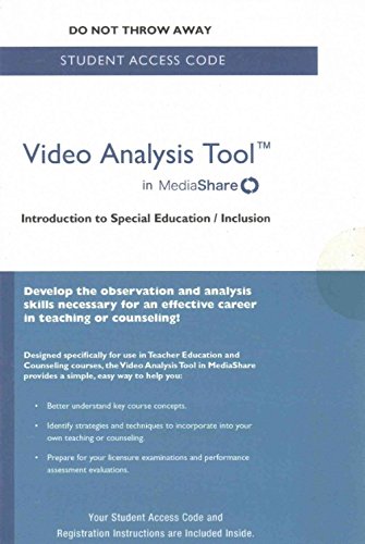 Book cover for Video Analysis Tool for Introduction to Special Education/Inclusion in MediaShare -- Standalone Access Card