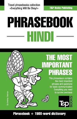 Book cover for English-Hindi phrasebook and 1500-word dictionary