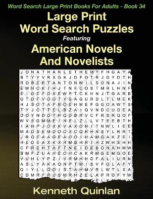 Book cover for Large Print Word Search Puzzles Featuring American Novels And Novelists