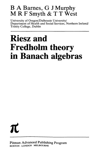 Cover of Riesz and Fredholm Theory in Banach Algebras