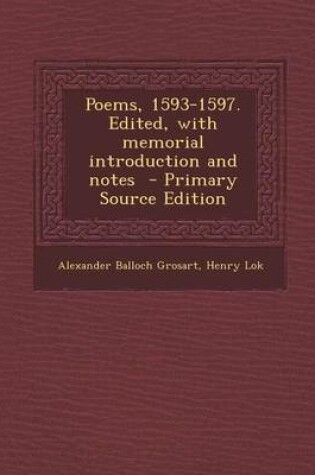 Cover of Poems, 1593-1597. Edited, with Memorial Introduction and Notes - Primary Source Edition