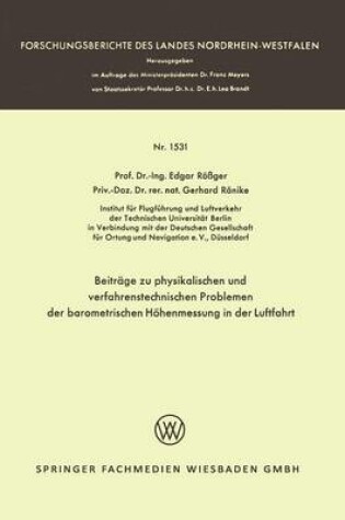 Cover of Beitrage Zu Physikalischen Und Verfahrenstechnischen Problemen Der Barometrischen Hoehenmessung in Der Luftfahrt