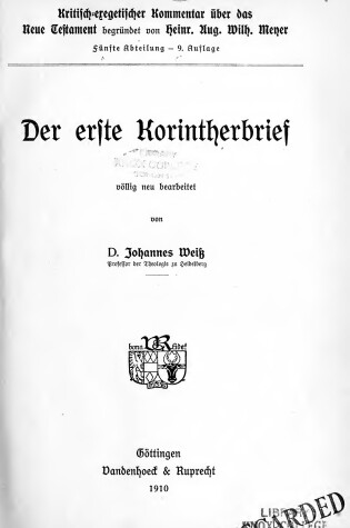 Cover of Der Erste Korintherbrief