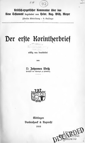 Cover of Der Erste Korintherbrief