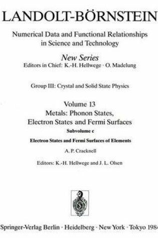 Cover of Electron States and Fermi Surfaces of Elements / Elektronenzustdnde Und Fermifldchen Von Elementen