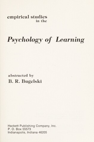 Cover of Empirical Studies in the Psychology of Learning