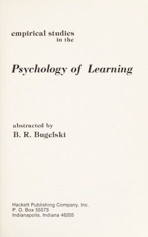 Book cover for Empirical Studies in the Psychology of Learning