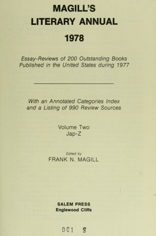 Cover of Magills Literary Annual 1978 2 Vols