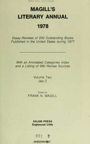 Cover of Magills Literary Annual 1978 2 Vols