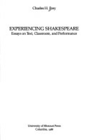 Cover of Experiencing Shakespeare