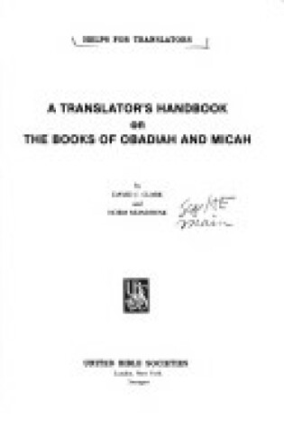 Cover of Translator's Handbook on the Books of Obadiah and Micah