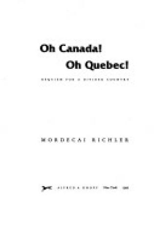 Cover of Oh Canada! Oh Quebec!