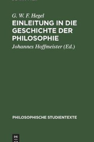 Cover of Einleitung in Die Geschichte Der Philosophie