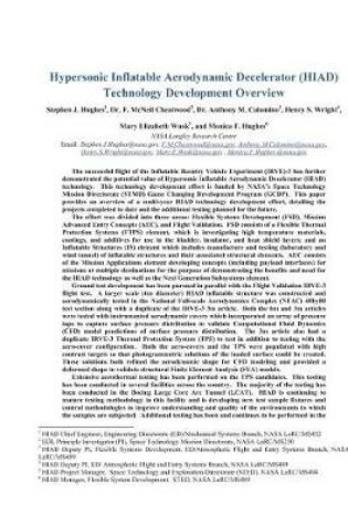 Cover of Hypersonic Inflatable Aerodynamic Decelerator (Hiad) Technology Development Overview