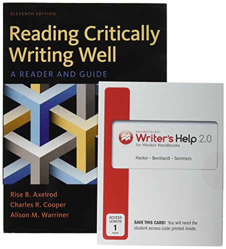 Book cover for Reading Critically, Writing Well & Writer's Help 2.0, Hacker Version (Twelve Month Access)