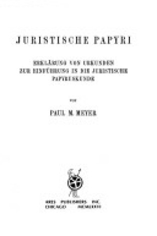 Cover of Juristische Papyri