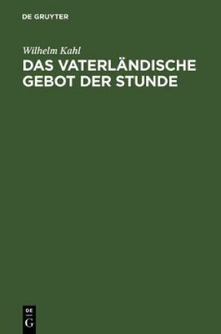 Cover of Das Vaterlandische Gebot Der Stunde