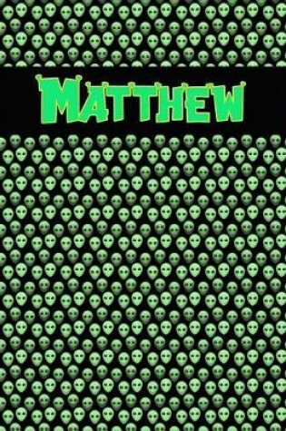 Cover of 120 Page Handwriting Practice Book with Green Alien Cover Matthew