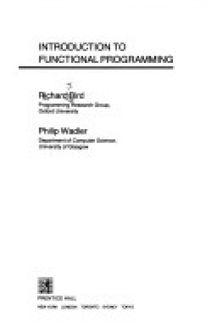 Cover of Introduction to Functional Programming