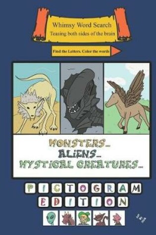 Cover of Whimsy Word Search, Monsters, Aliens, and Mystical Creatures, Coloring Book