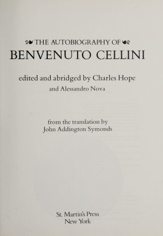 Book cover for The Autobiography of Benvenuto Cellini
