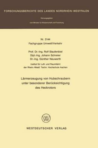 Cover of Laermerzeugung Von Habschraubern Unter Besonderer Berucksichtigung Des Heckrotors