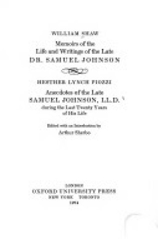 Cover of Memoirs of the Life and Writings of the Late Dr.Samuel Johnson