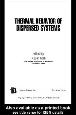 Cover of Thermal Behavior of Dispersed Systems