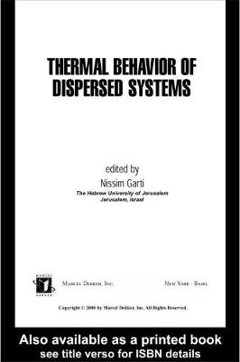 Cover of Thermal Behavior of Dispersed Systems