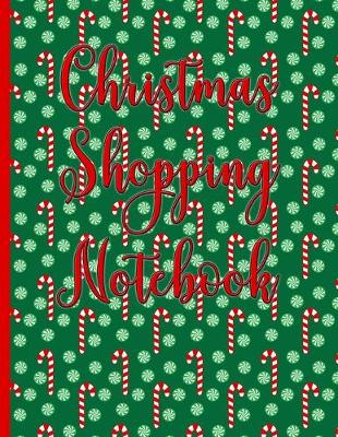 Book cover for Christmas Shopping Notebook Red & White Striped Candy Canes and Green Peppermints