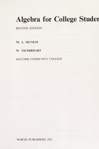 Cover of Algebra for College Students Munem