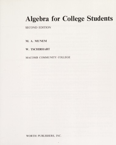 Book cover for Algebra for College Students Munem