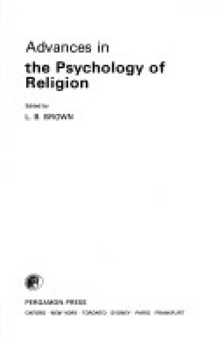 Cover of Advances in the Psychology of Religion
