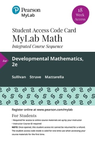 Cover of MyLab Math with Pearson eText -- 18-week Access Card -- for Developmental Mathematics