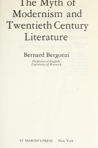 Cover of The Myth of Modernism and Twentieth Century Literature