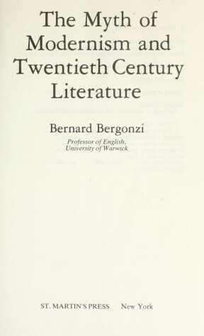 Book cover for The Myth of Modernism and Twentieth Century Literature