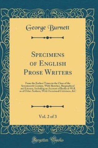 Cover of Specimens of English Prose Writers, Vol. 2 of 3