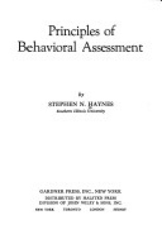 Cover of Principles of Behavioural Assessment