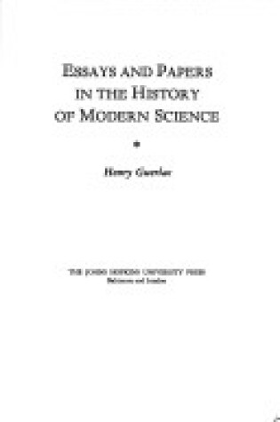 Cover of Essays and Papers in the History of Modern Science