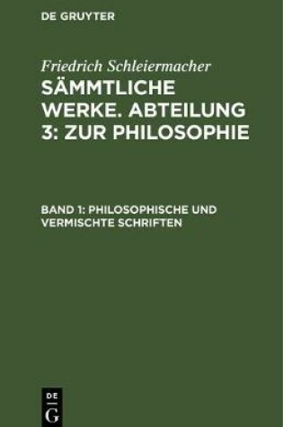 Cover of Philosophische Und Vermischte Schriften