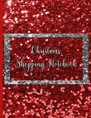 Book cover for Christmas Shopping Notebook Red and Silver Faux Glitter