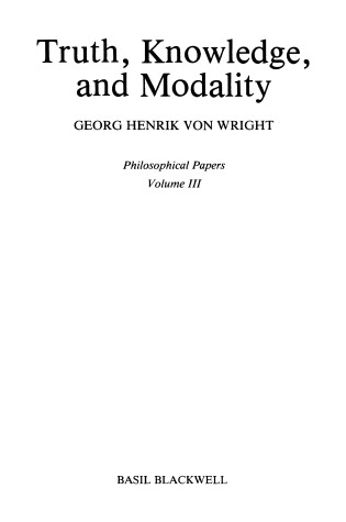 Cover of Truth, Knowledge and Modality