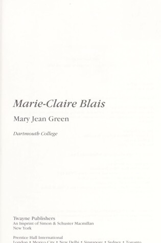 Cover of Marie-Claire Blais