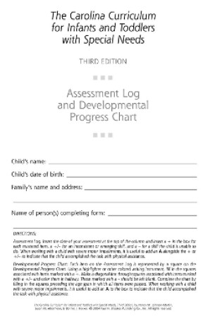 Cover of Assessment Log and Developmental Progress Charts for Infants and Toddlers (CCITSN)