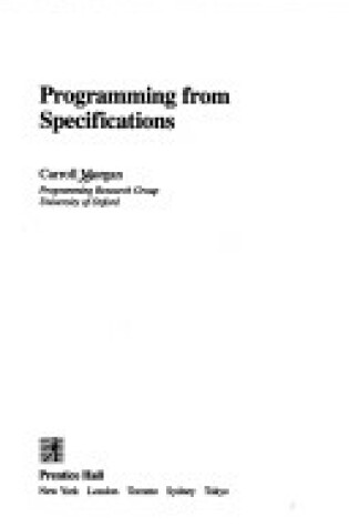 Cover of Programming from Specifications