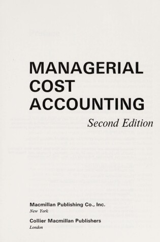 Cover of Managerial Cost Accounting