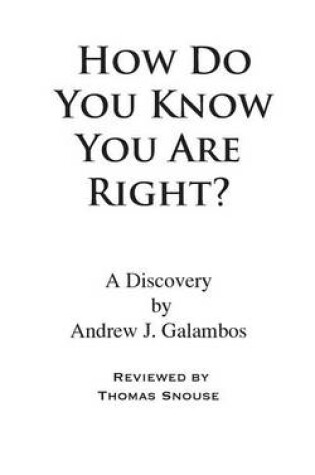 Cover of How Do You Know You Are Right?