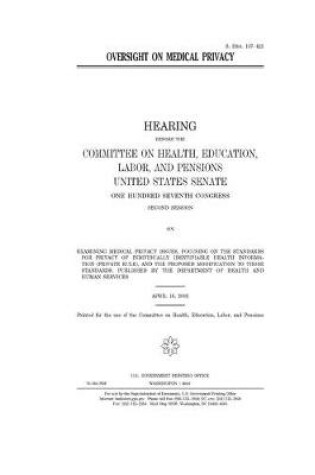 Cover of Oversight on medical privacy