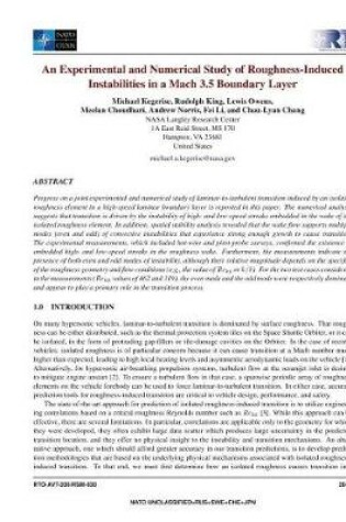 Cover of An Experimental and Numerical Study of Roughness-Induced Instabilities in a Mach 3.5 Boundary Layer